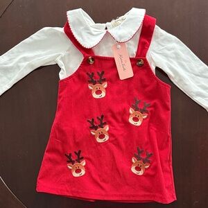 Red Corduroy Reindeer Dress by Nanette